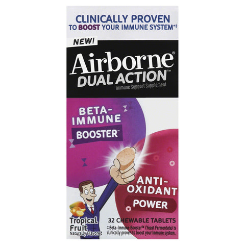 Airborne Dual Action Beta Immune Booster & Anti-Oxidant Immune Support Supplement, Chewable Vitamin C 1000mg Immune Support Supplement Tablets