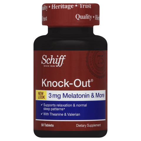 Schiff Knock-Out with Melatonin 3mg, Theanine and Valerian Sleep Aid Supplement, 50 Count