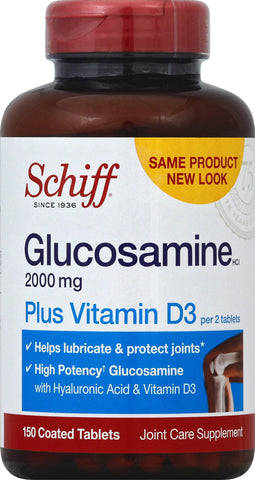 Schiff Glucosamine 2000mg with Vitamin D3 and Hyaluronic Acid Joint Supplement, 150 Count