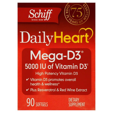 Schiff Mega-D3 Vitamin D3 5000 IU with Resveratrol and Red Wine Extract Supplement, 90 Count